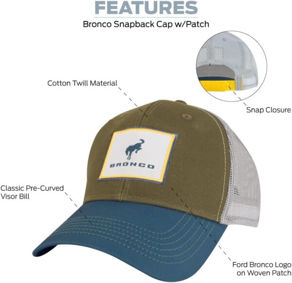 Ford Bronco Snapback Hat with Patch Logo, Olive/Teal