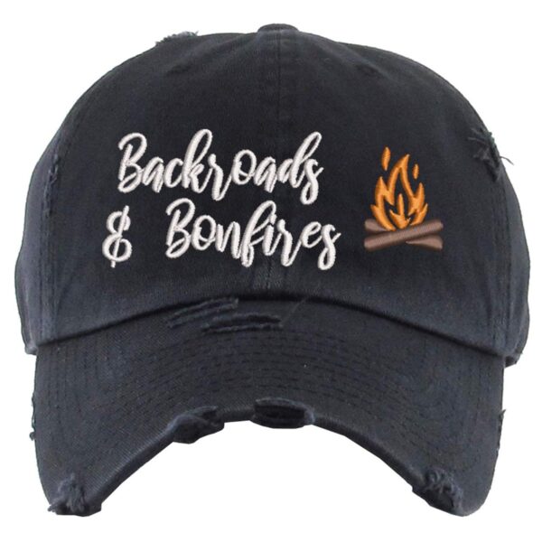 Backroads & Bonfires Hat | Distressed Baseball Cap or Ponyta...