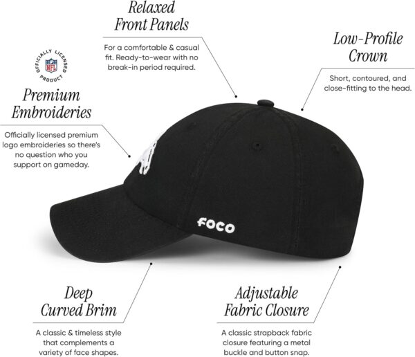 FOCO Men's NFL Team Logo Black & White Casual Hat Caps