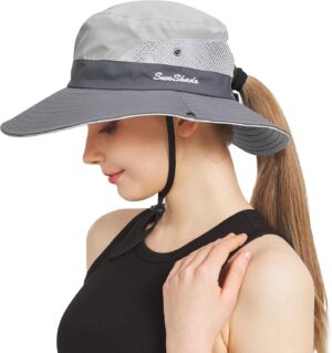 NPQQUAN Ponytail Sun Bucket Hats for Women Men Wide Brim UPF...