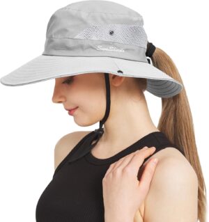 NPQQUAN Ponytail Sun Bucket Hats for Women Men Wide Brim UPF...