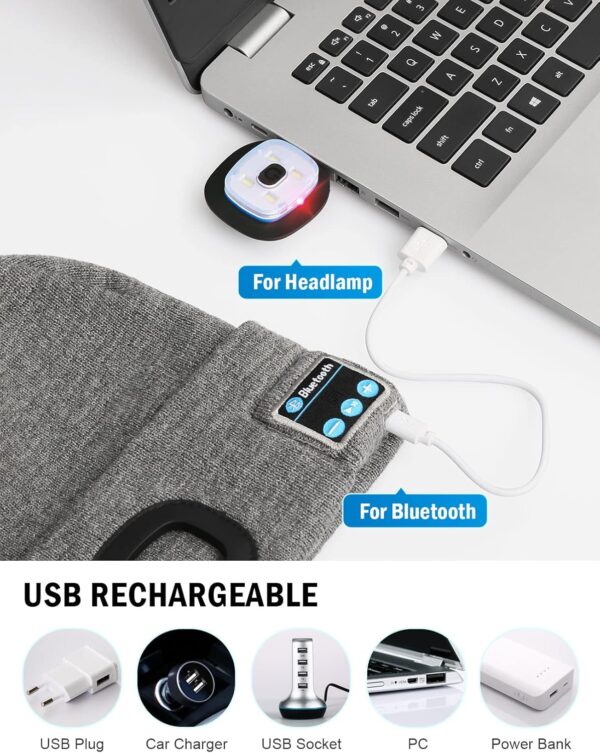 Wmcaps Bluetooth Beanie with a Light, Unisex USB Rechargeabl...