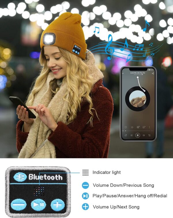 Wmcaps Bluetooth Beanie with a Light, Unisex USB Rechargeabl...