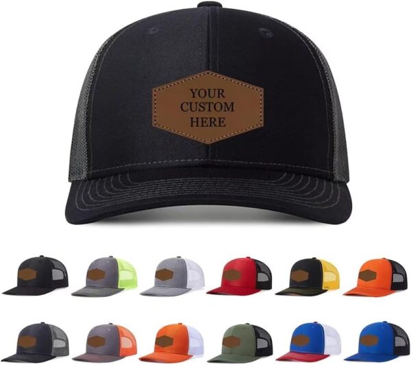 Custom Leather Patch Trucker Hat - Personalized Baseball Cap...