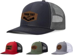 Custom Leather Patch Trucker Hat - Personalized Baseball Cap...