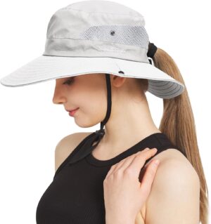 NPQQUAN Ponytail Sun Bucket Hats for Women Men Wide Brim UPF...