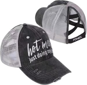Baseball Cap Hot Criss Cross Ponytail Hat for Women Distress...