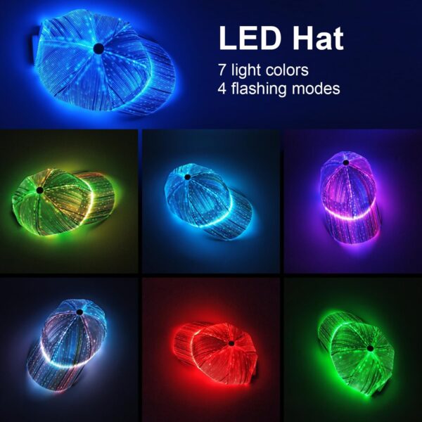 Fiber optic cap LED hat with 7 colors luminous glowing EDC b...