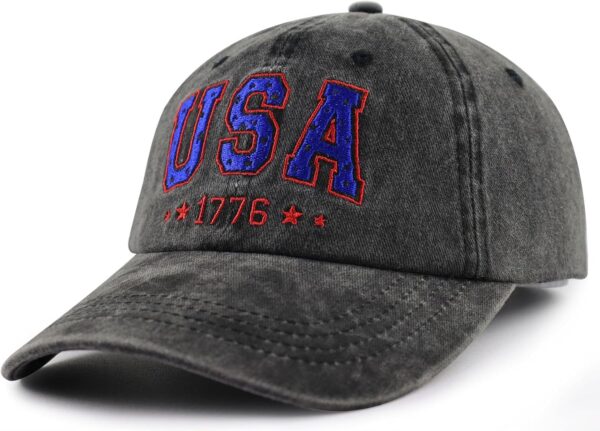 USA Flag 1776 Hat for Men Women, Funny Adjustable Cotton Emb...