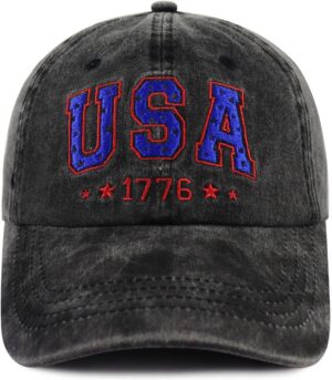 USA Flag 1776 Hat for Men Women, Funny Adjustable Cotton Emb...