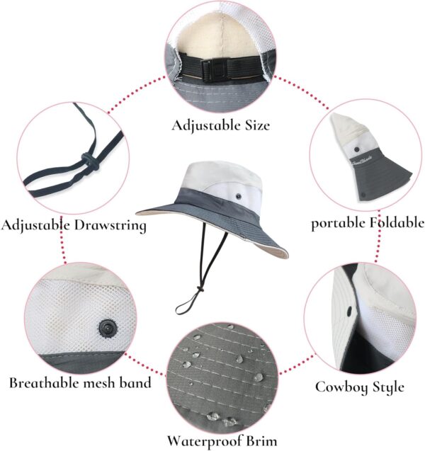 NPQQUAN Ponytail Sun Bucket Hats for Women Men Wide Brim UPF...