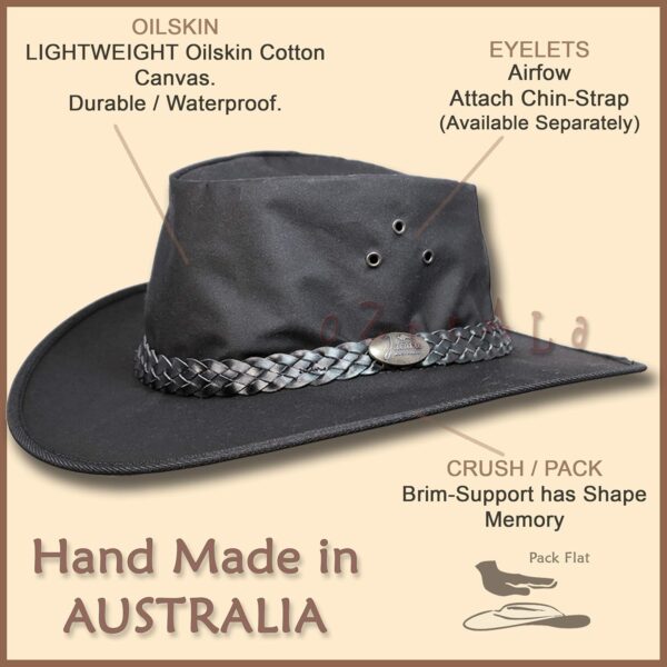 Oztrala Hat Oilskin Canvas Australian Outback Leather Mens B...