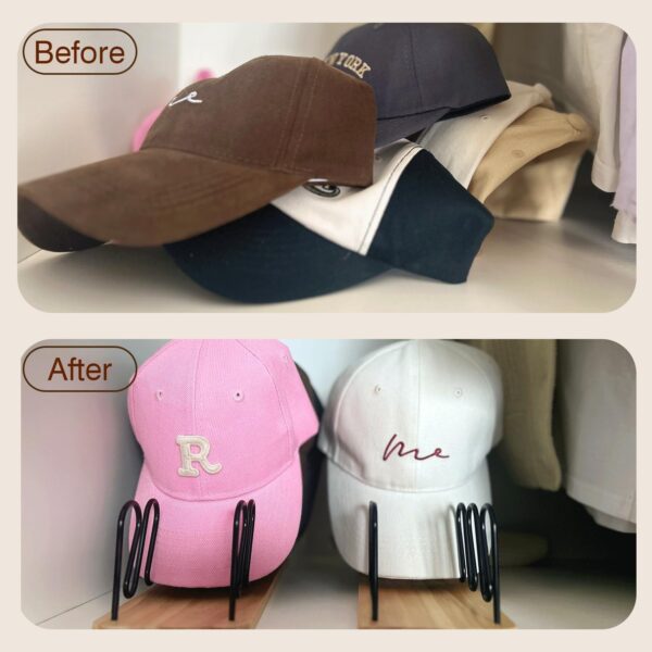 Hat Organizer for Baseball Caps-2 PacK | Wood & Metal Hat Ra...
