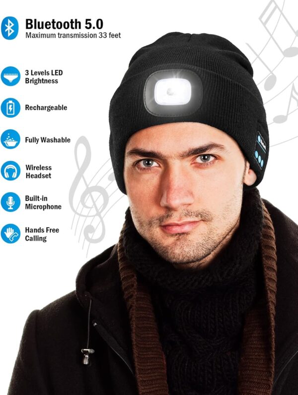 Wmcaps Bluetooth Beanie with a Light, Unisex USB Rechargeabl...