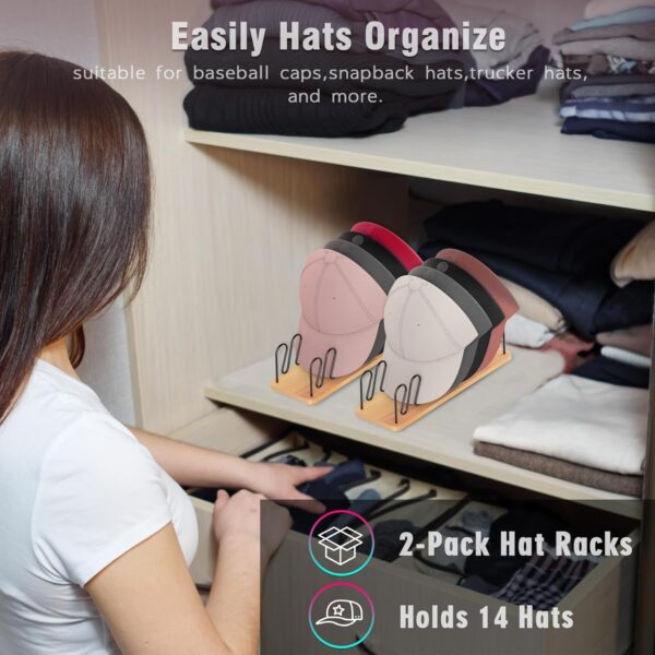 Hat Organizer for Baseball Caps-2 PacK | Wood & Metal Hat Ra...