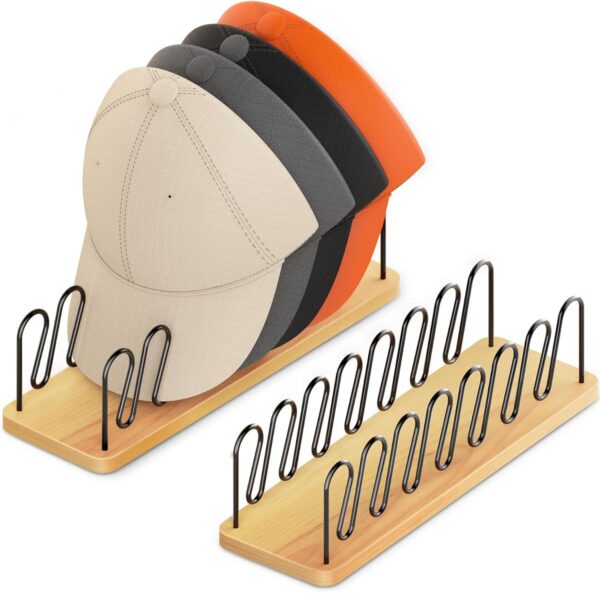 Hat Organizer for Baseball Caps-2 PacK | Wood & Metal Hat Ra...